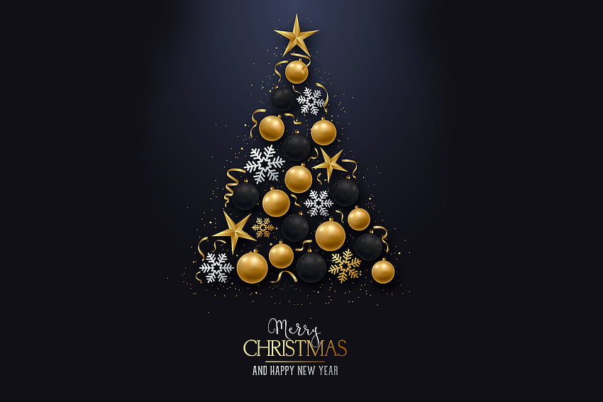 Selamat Natal, emas, selamat tahun baru, kepingan salju, hitam, bintang Wallpaper HD