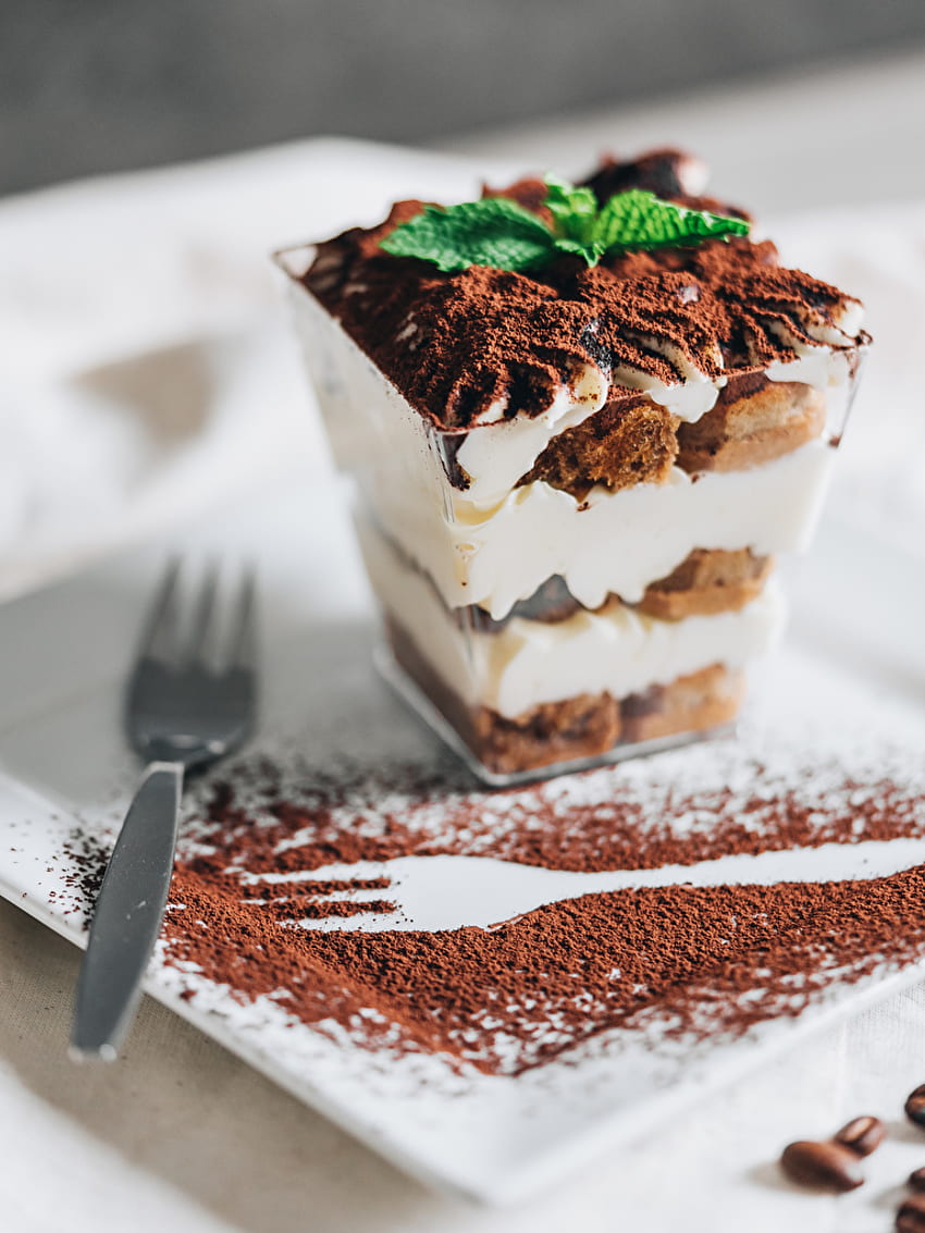 Tiramisu Cocoa solids Dessert Fork Food Little cakes HD phone wallpaper