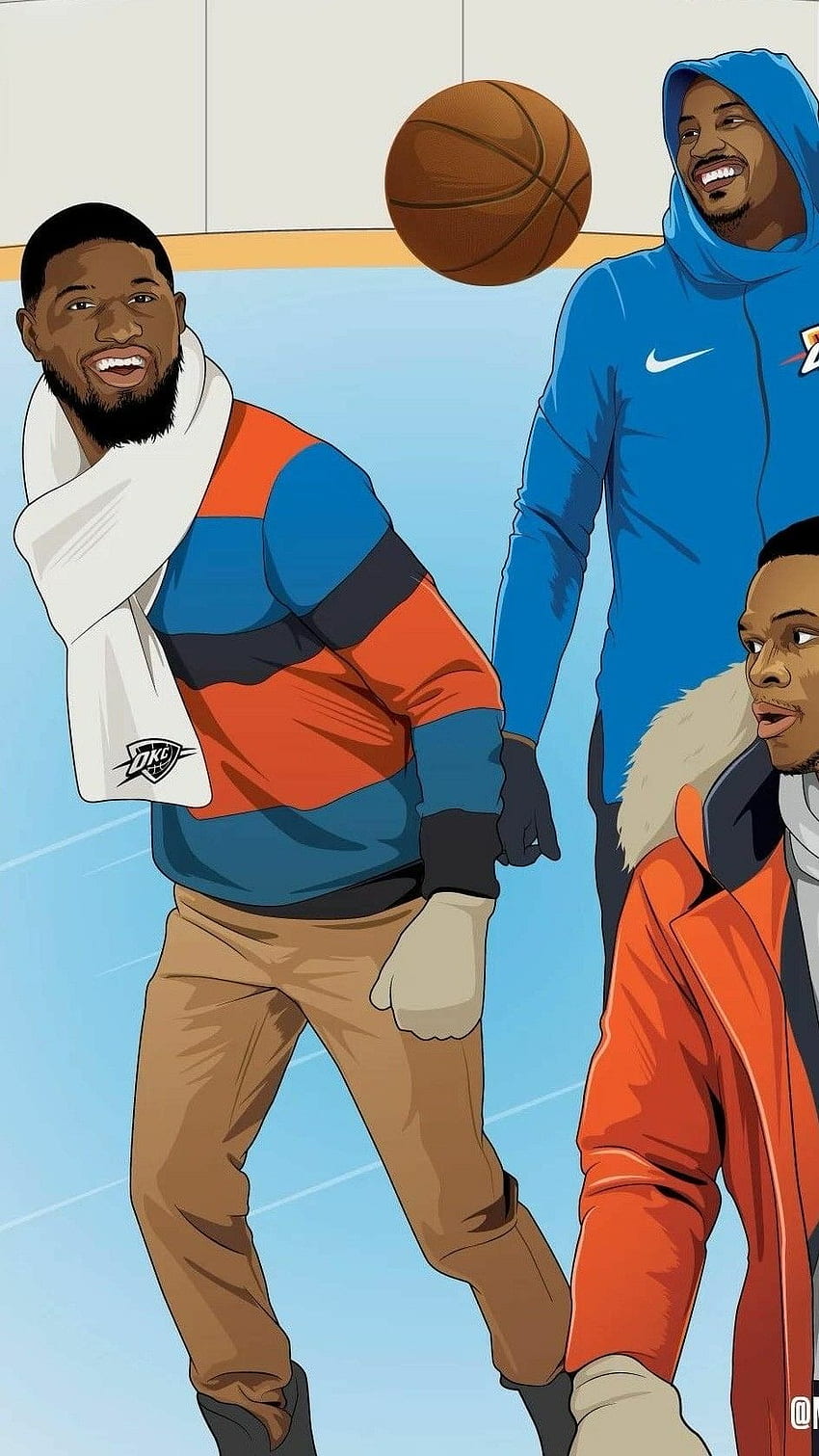 OKC'S OK3 Russell Westbrook, Paul George and Carmelo Anthony, Russ Cartoon HD phone wallpaper