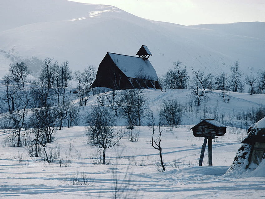 Nature, Mountains, Snow, House, Izba, Mailbox HD wallpaper