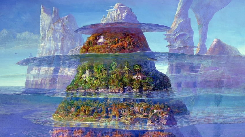 The Mountain Of Life, luminous, the phases of life, fantasy, art HD wallpaper