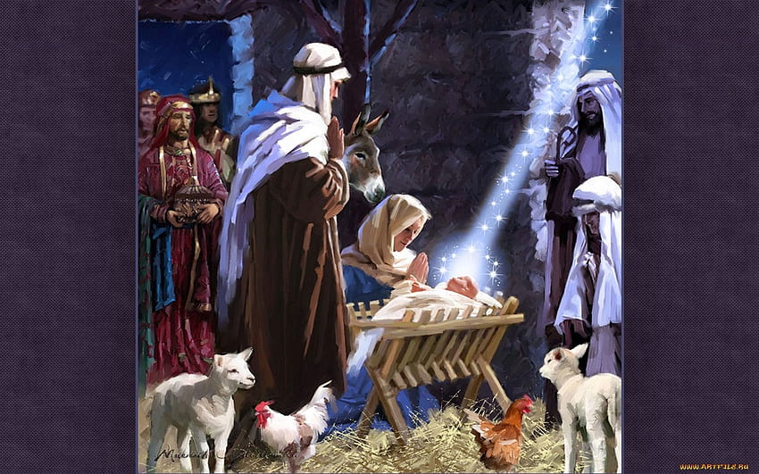Рождество Христово, Мария, Исус, магове, Свето семейство, ясли, пастири, преклонение, Йосиф HD тапет