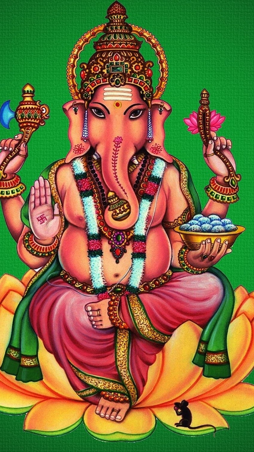 Ganesh God , Green Background, painting HD phone wallpaper | Pxfuel