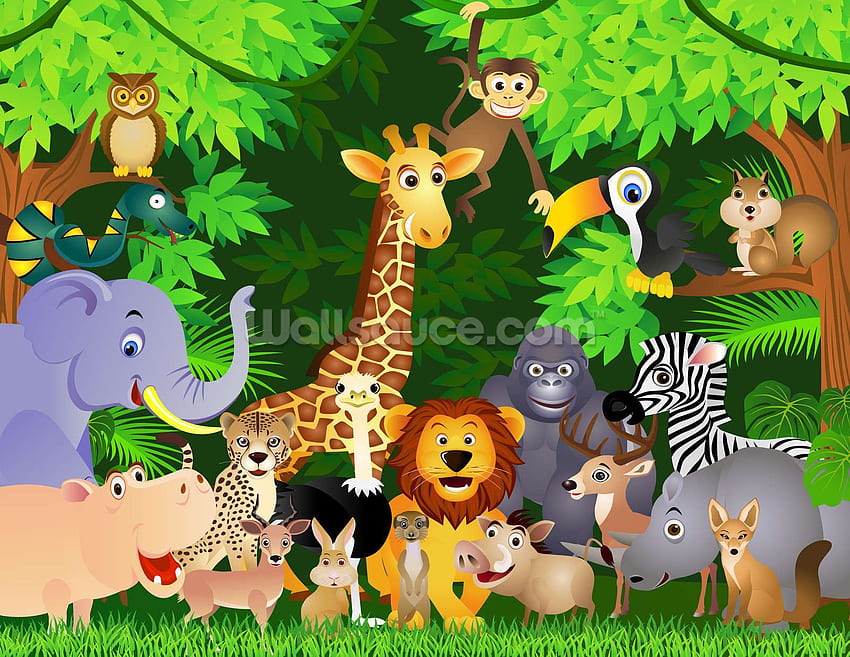 Animales en la selva. Wallsauce US em 2022. Festa safari, Elefante de desenho animado, Decoração safari festa infantil, Safari Animals fondo de pantalla