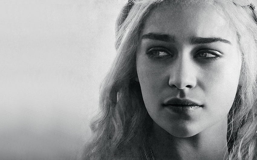 Daenerys Targaryen, british, entertainment, beautiful, people, emilia clarke, celebrity, tv series, black and white, models, game of thrones HD wallpaper