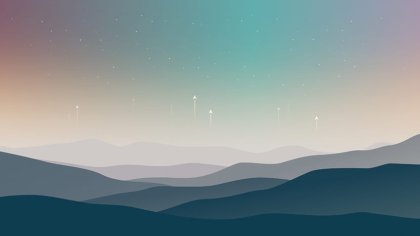 Paisaje, mínimo, estrellas, montañas, horizonte, arte digital. fondo de pantalla