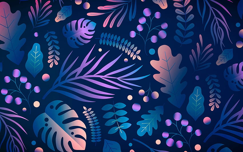 Pattern, texture, blue, pink, leaf HD wallpaper