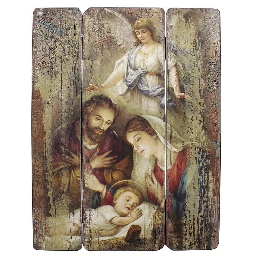 Maria und Josef beobachten das schlafende Jesuskind ... etwas, das wohl so passiert ist HD-Handy-Hintergrundbild