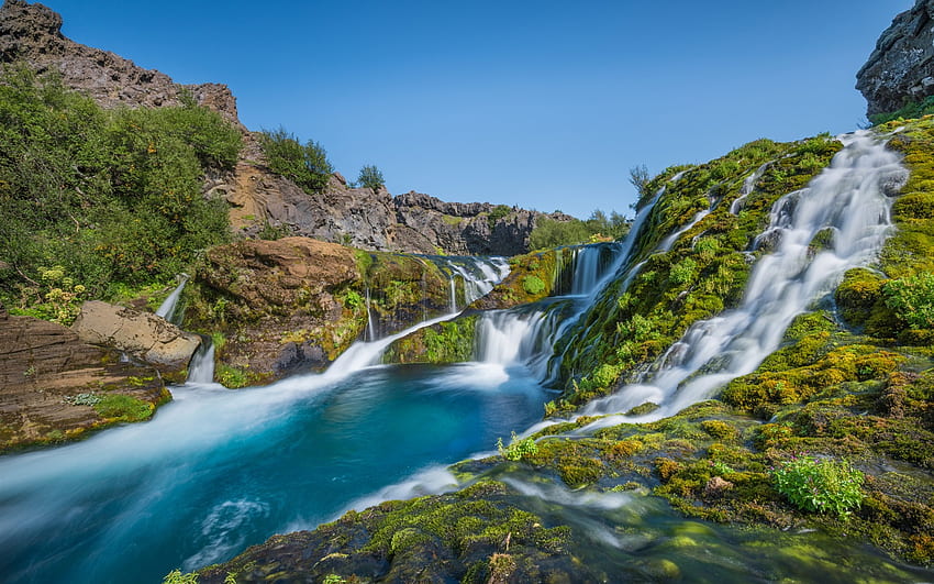 Iceland, waterfalls, river, beautiful nature landscape HD wallpaper