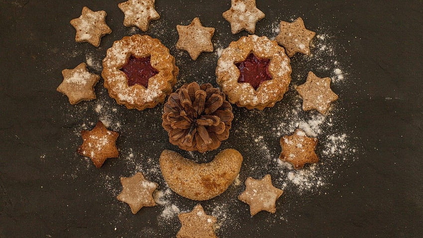 Cookies, Sugar Powder, Dessert, Pine Cone HD wallpaper