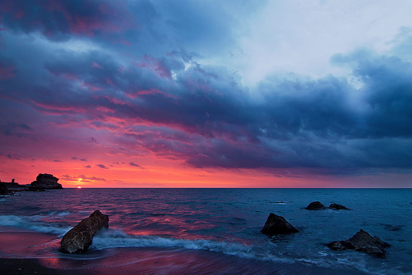 Wolkengee Dramatischer Himmel Küste, Natur, Hintergrund, und HD-Hintergrundbild