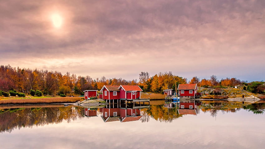 Grafik Pemandangan Musim Gugur yang Indah di Swedia Wallpaper HD