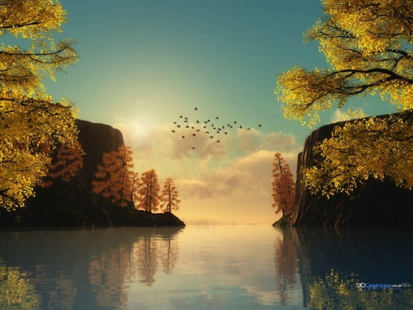 Autum Lake, automne, soleil, lac, arbre Fond d'écran HD