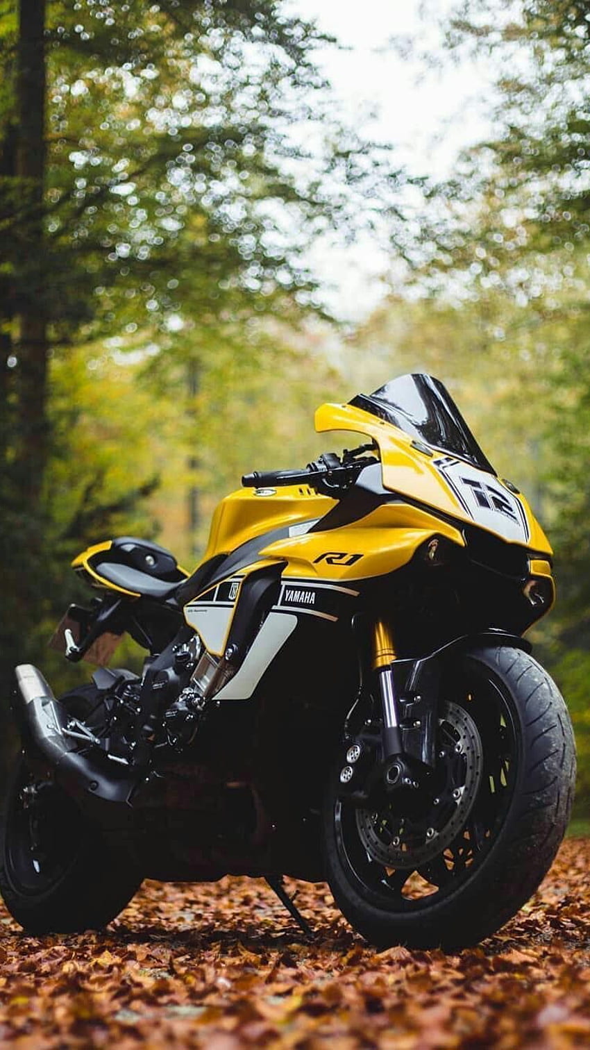 Мотор Yamaha, спортен жълт мотоциклет Yamaha HD тапет за телефон