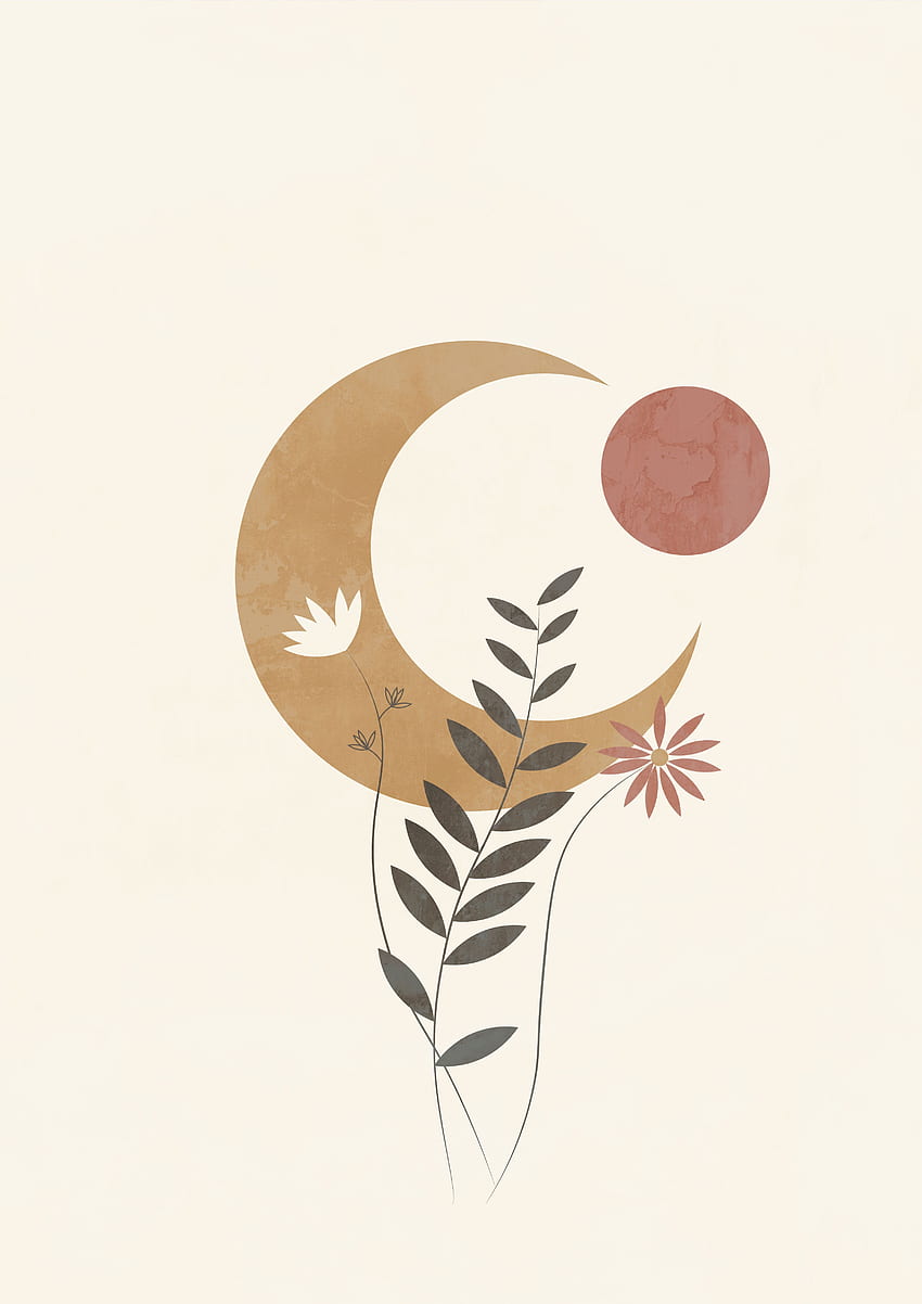 Czeski abstrakcyjny plakat z księżycem do druku, Boho Art Tapeta na telefon HD