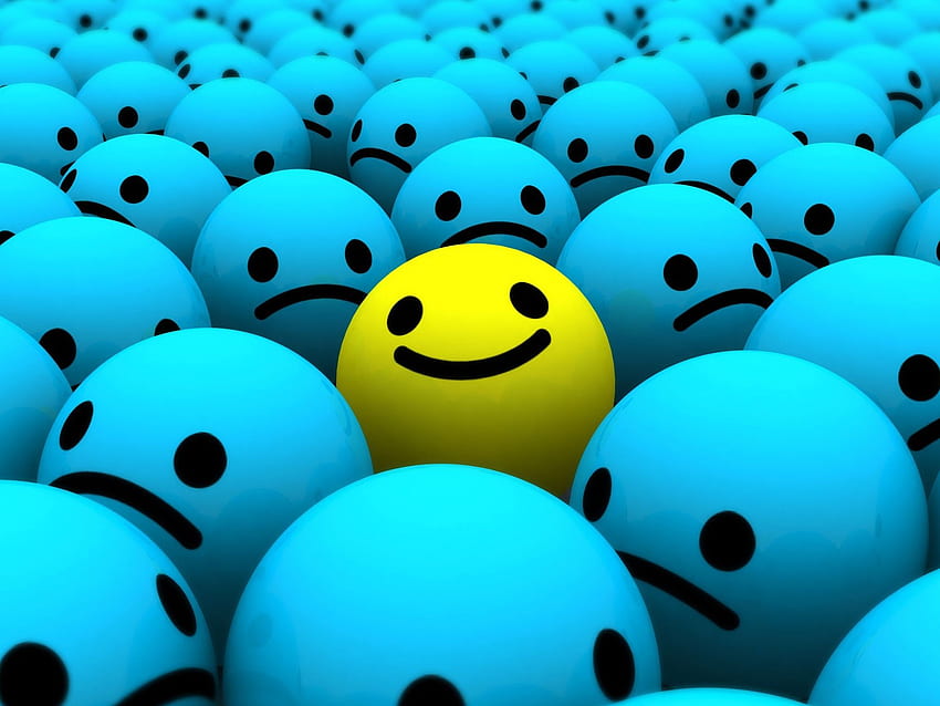 3d_smilies, blue, abstract, 3d, yellow, smiles HD wallpaper