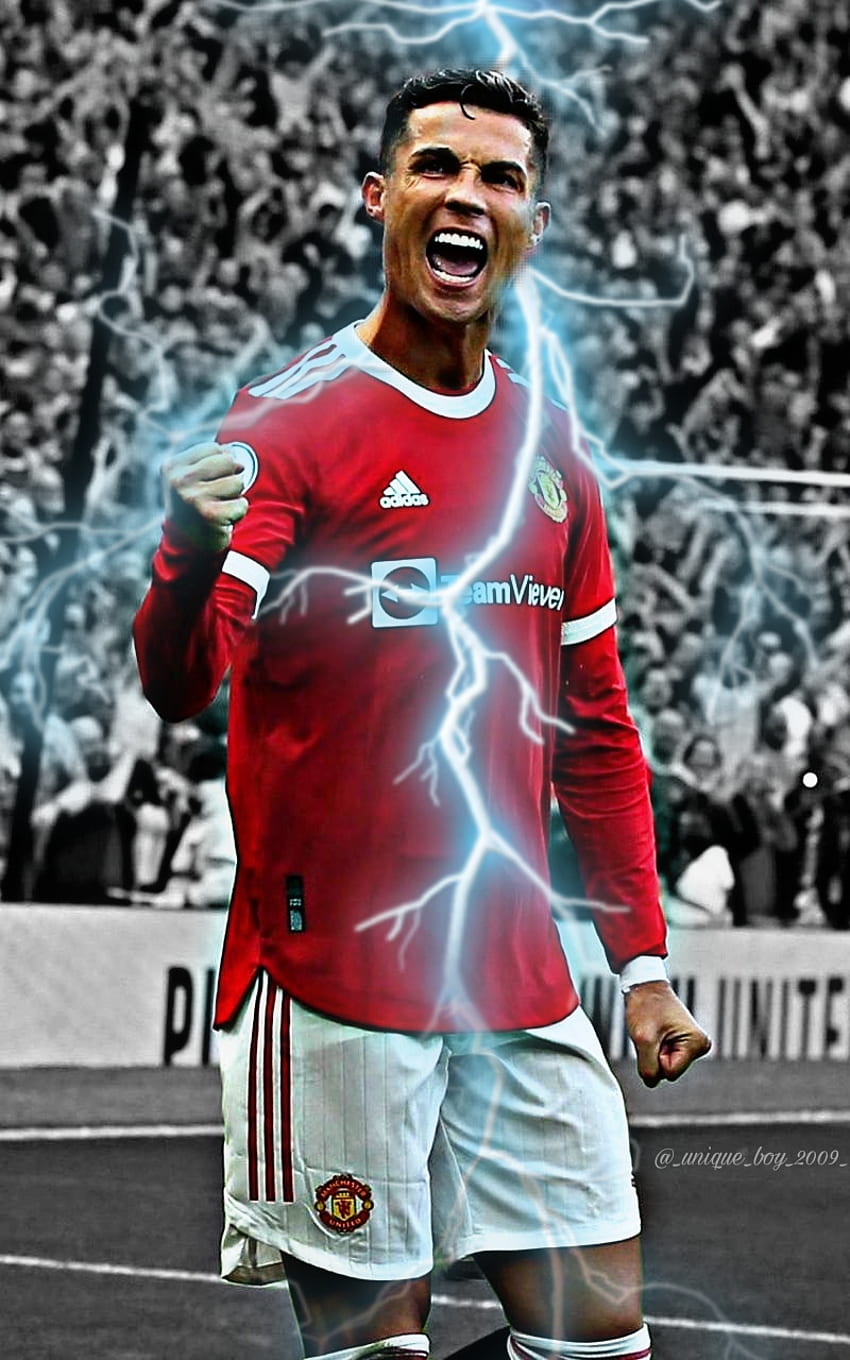 Cristiano Ronaldo, lightning, soccer, Manchester United HD phone wallpaper