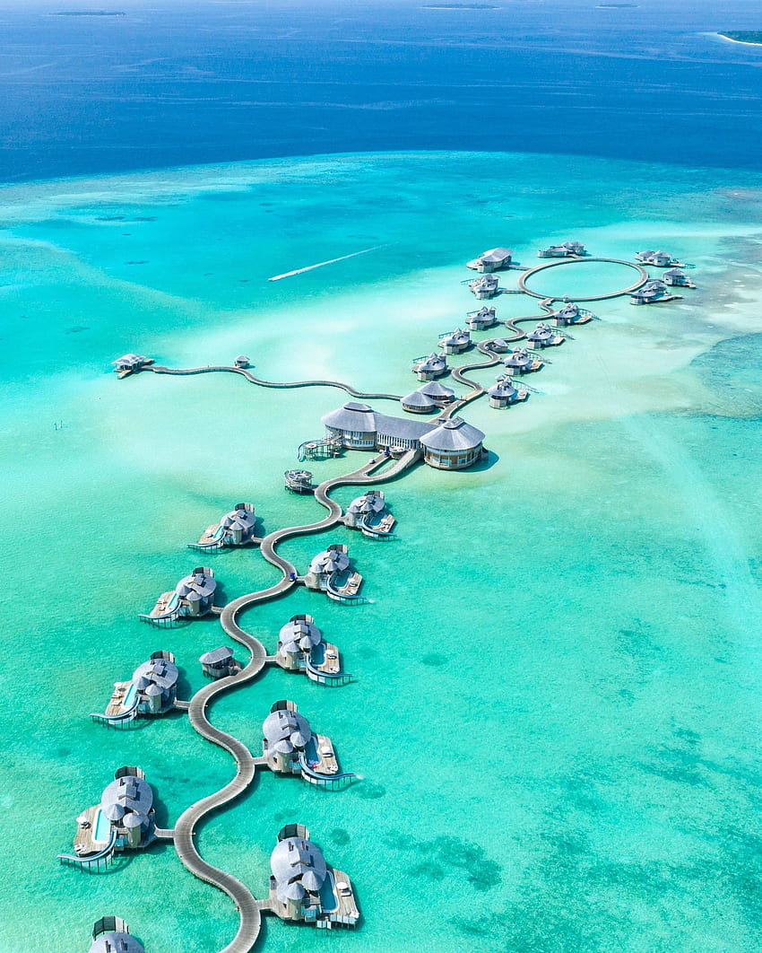 Resorts, villas, aerial view, sea, Maldives HD phone wallpaper