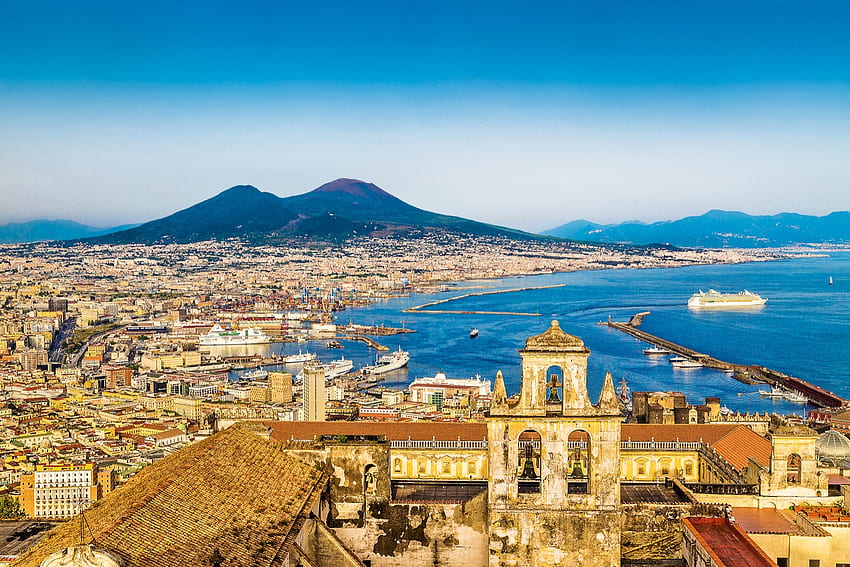 Naples, Italy, sea, city, volcano, mediterranean, church, houses HD wallpaper