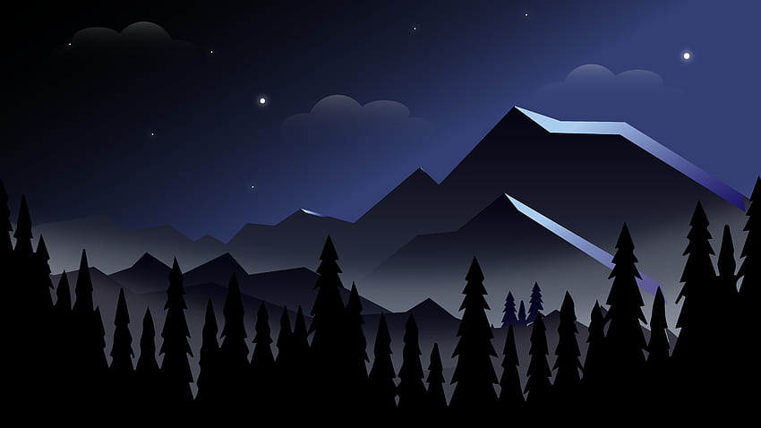 Landscape, mountains, silhouette, dark, digital art HD wallpaper