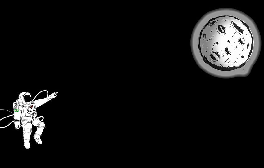Lune, minimalisme, art numérique, oeuvre d'art, fond noir, situation, astronaute, combinaison spatiale, fond simple, hemlmet for , section минимализм, Astronaut Black and White Fond d'écran HD