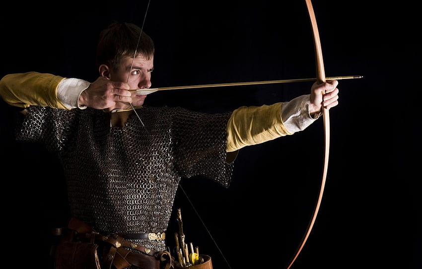 bow, arrow, pointing, chainmail, medieval archer for , section ситуации HD wallpaper