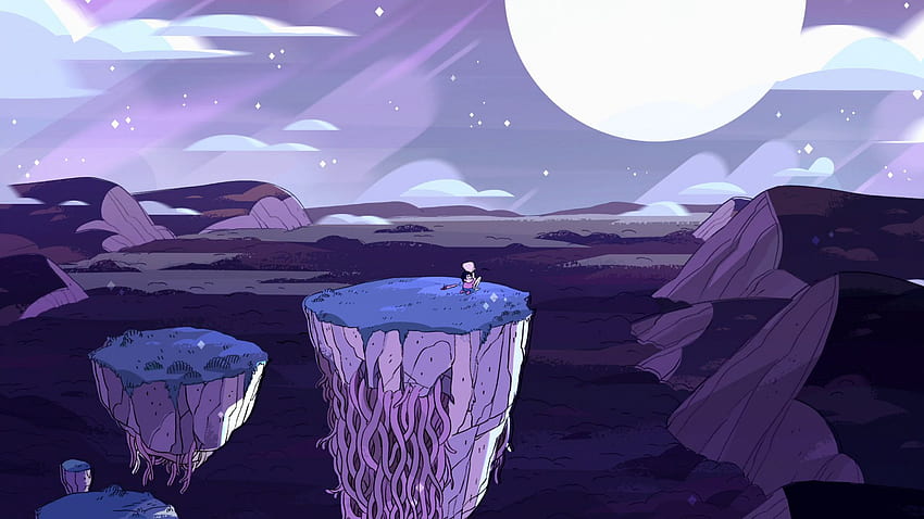スティーブン ユニバース パール 夜の映画の間に星と月と紫の空を背景に浮かぶ島のスティーブン。 高画質の壁紙