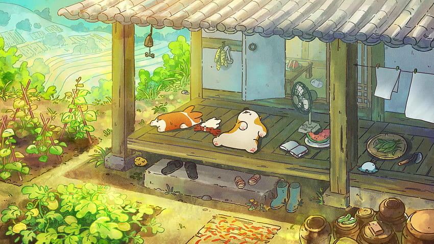 Anime Background Art - Doggie Corgi by: / Twitter HD wallpaper