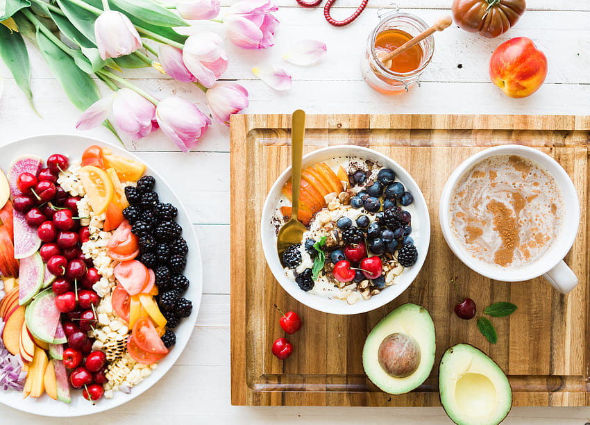 breakfast, porridge, berries, fruit background HD wallpaper
