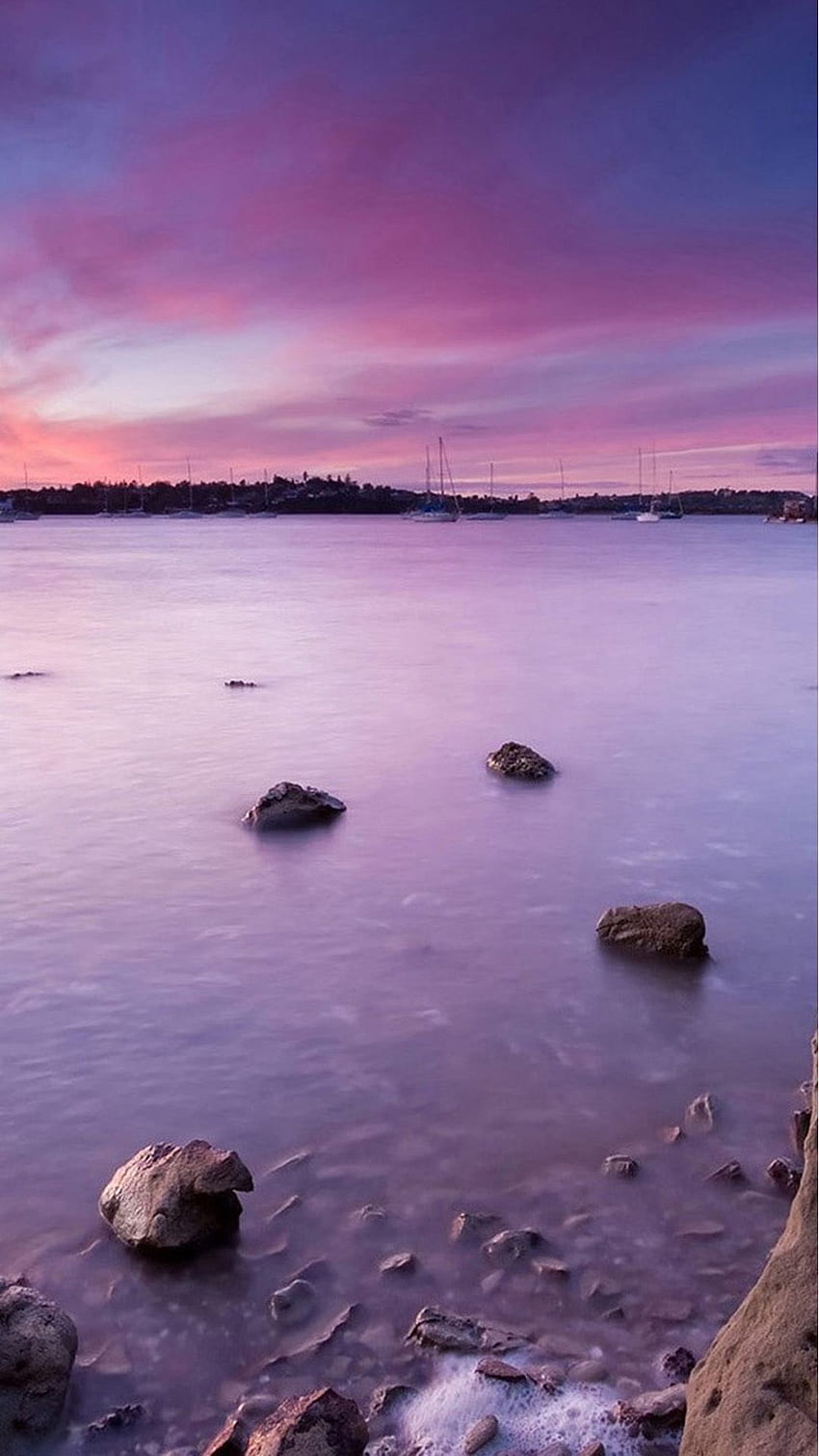 Purple Beach Sunset, Purple Ocean Sunset HD тапет за телефон