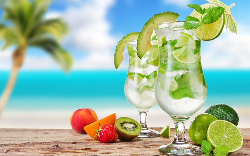 Cocktails, Sommer, Cocktail, grün, rot, Obst, Glas, Getränk, vara HD-Hintergrundbild