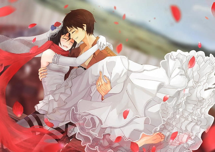 dress, tears, spring, anime, wedding, Shingeki no Kyojin, Mikasa HD wallpaper