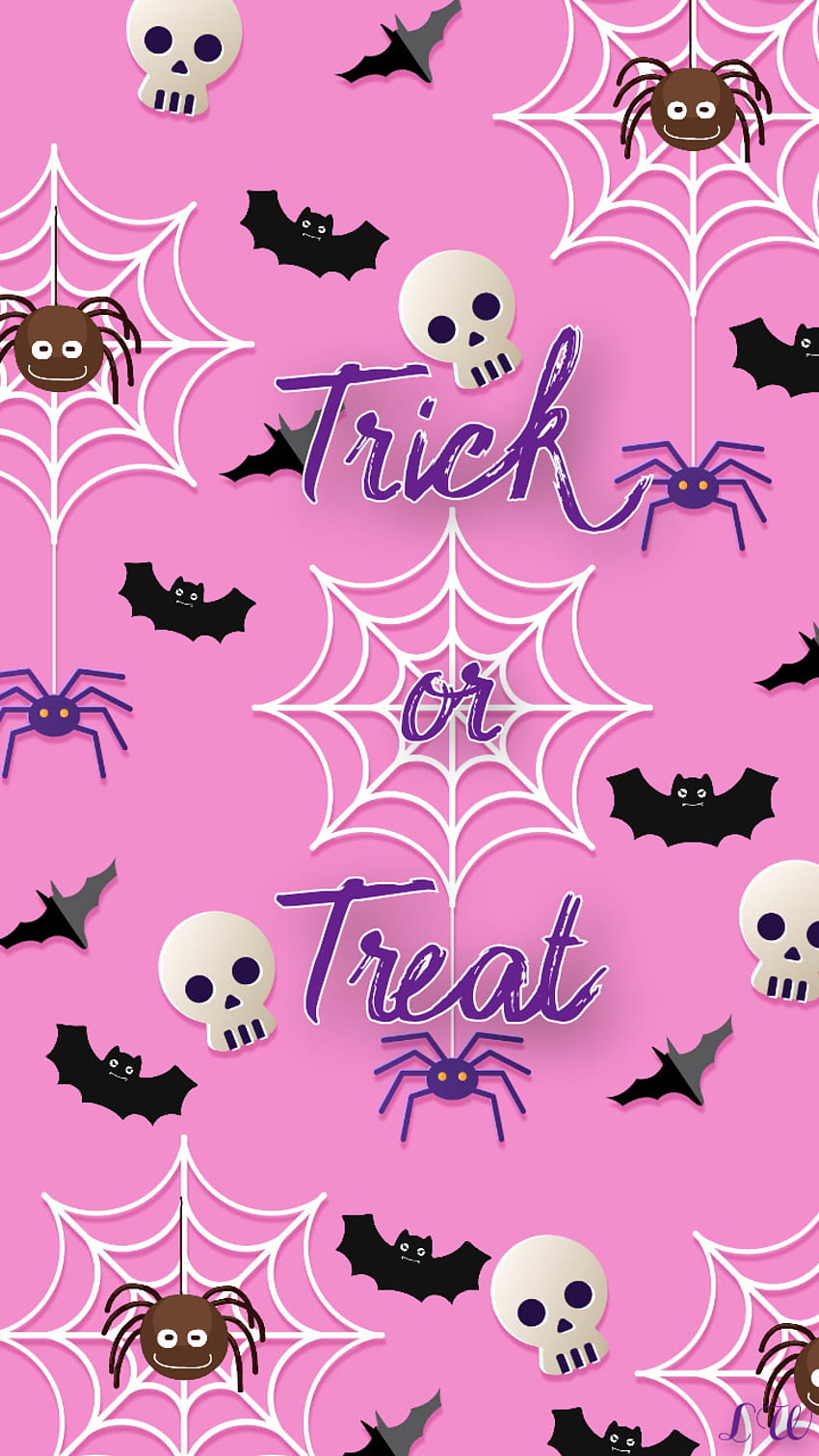 Trick or treat, bats, pink, spiders and webs, Halloween HD phone wallpaper