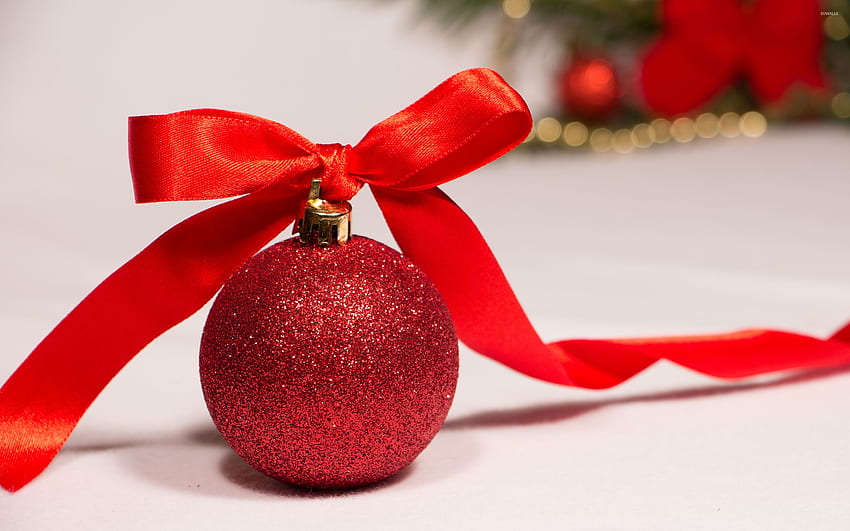 Bauble with a red ribbon - Holiday HD wallpaper