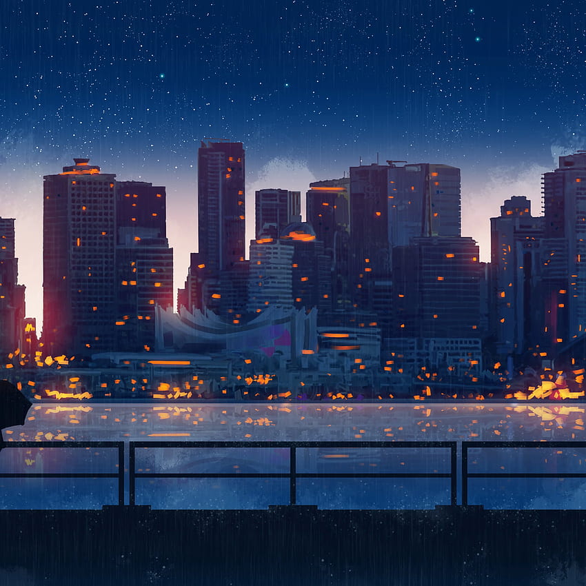 Anime City Lights Night Rain Umbrella Sky iPad Air , , Hintergrund und City Lights Aesthetic HD-Handy-Hintergrundbild