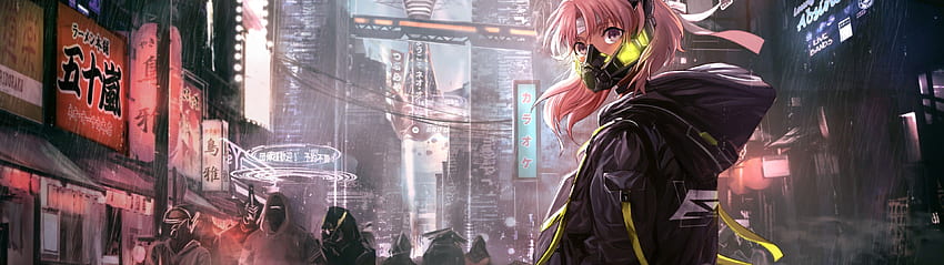 Anime Girl Mask Cyberpunk Sci Fi, Dual Anime HD wallpaper