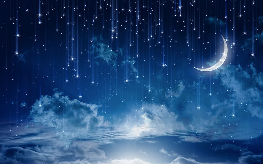 cielo, chiaro di luna, natura, notte, stelle, nuvole, pioggia, paesaggio, luna / e mobile, cielo notturno con nuvole Sfondo HD