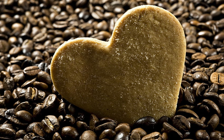Liebe, Kekse, Kaffee, Makro, Herz HD-Hintergrundbild