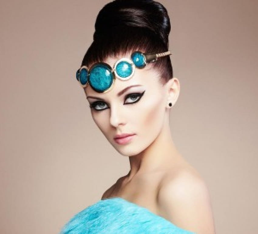 Modestil, Blau, Make-up, Halskette, Frau, Schönheit HD-Hintergrundbild