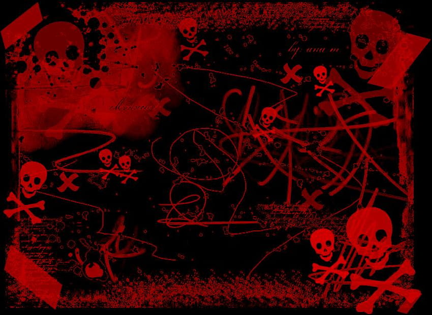 SKULLS RED AND BLACK BONES, ossos, preto, assustador, fantasia, vermelho, assustador, caveiras papel de parede HD