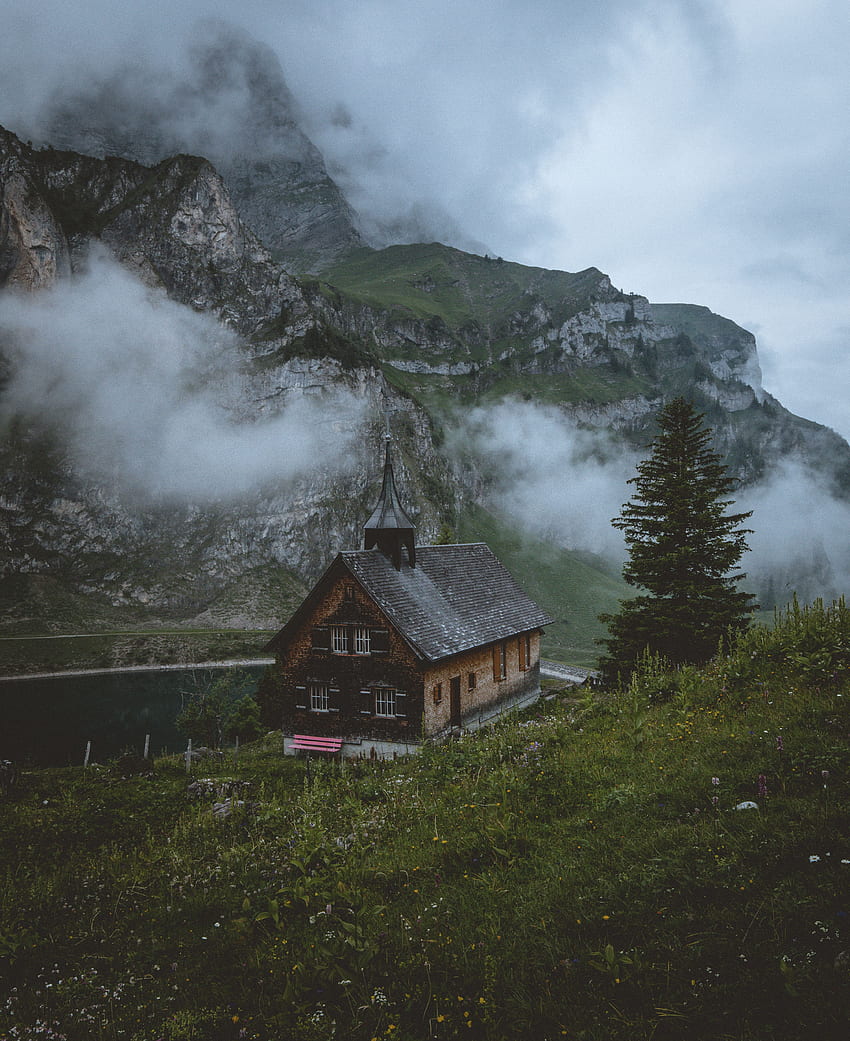 Nature, Mountains, Lake, Switzerland, Temple, Church, Wolfenschissen, Wolfensissen HD phone wallpaper