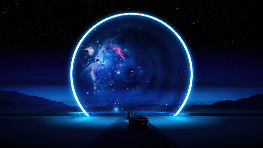 The blue ring, portal, silhouette, fantasy, art HD wallpaper