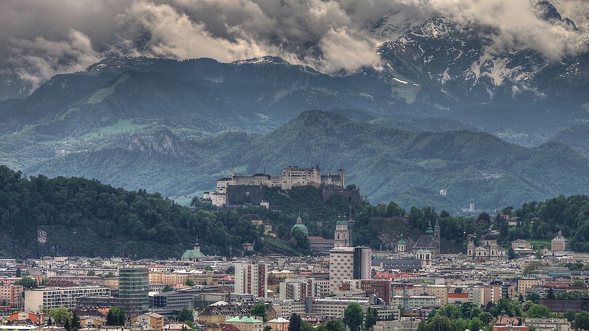 Mountains: Austria Salzburg Vity Mountains City Castle Clouds HD wallpaper