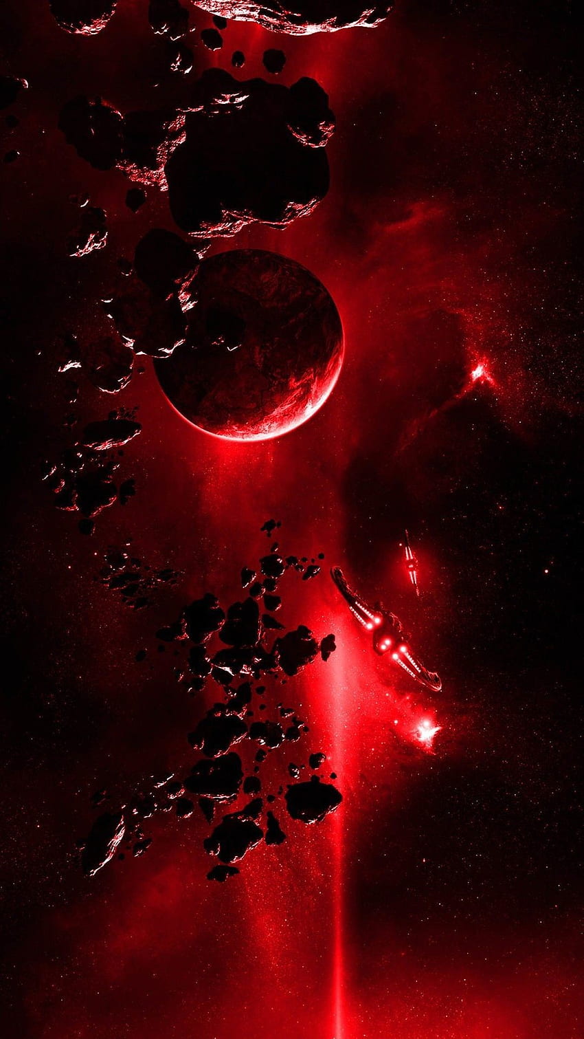 Espacio rojo, galaxia roja y negra fondo de pantalla del teléfono