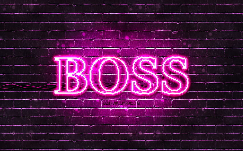 Hugo Boss lila Logo, , lila Brickwall, Hugo Boss Logo, Modemarken, Hugo Boss Neon-Logo, Hugo Boss HD-Hintergrundbild