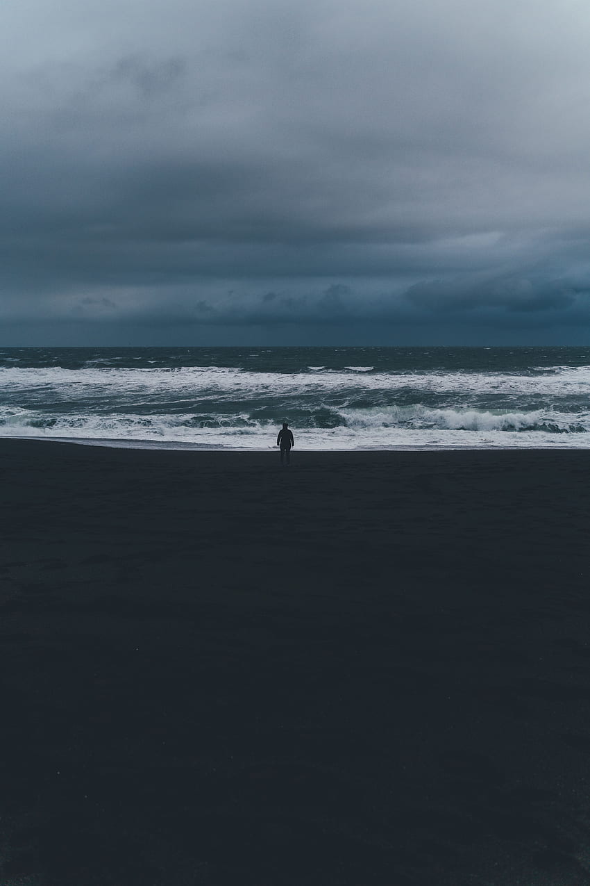 Nature, Sea, Waves, Silhouette, Mainly Cloudy, Overcast, Loneliness, Lonely, Alone, Storm HD phone wallpaper