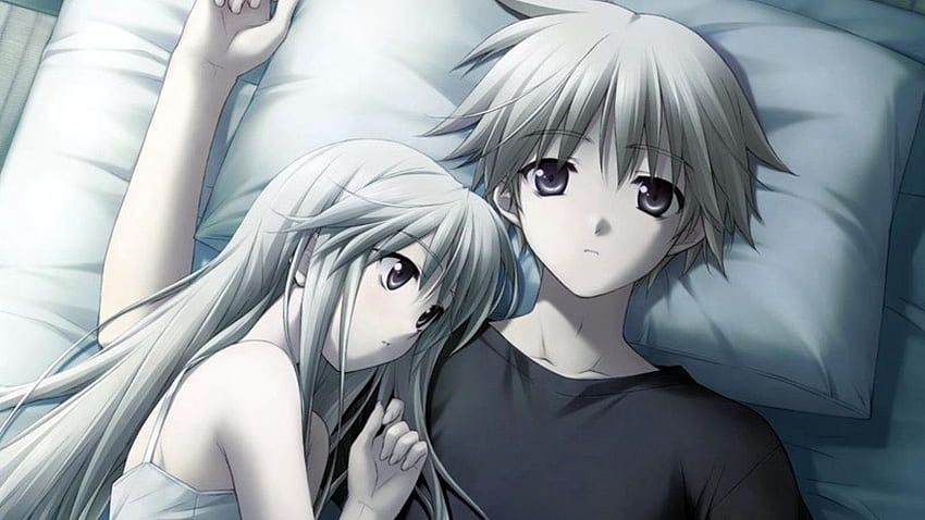 anime, couple, love, bed tablet HD wallpaper