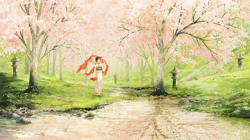Gejsza Kwiat Wiśni Japonia. Cherry Blossom Geisha Japan, Japanese Geisha Girls Art Tapeta HD