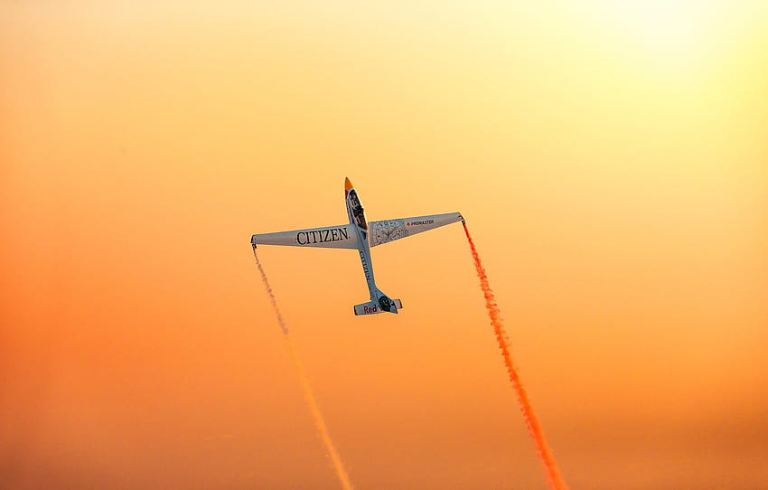 sky, flying, sunset, wings, airplane, plane, aviation, aerobatics, airshows, colored smoke, acrobatics, Glider for , section авиация HD wallpaper