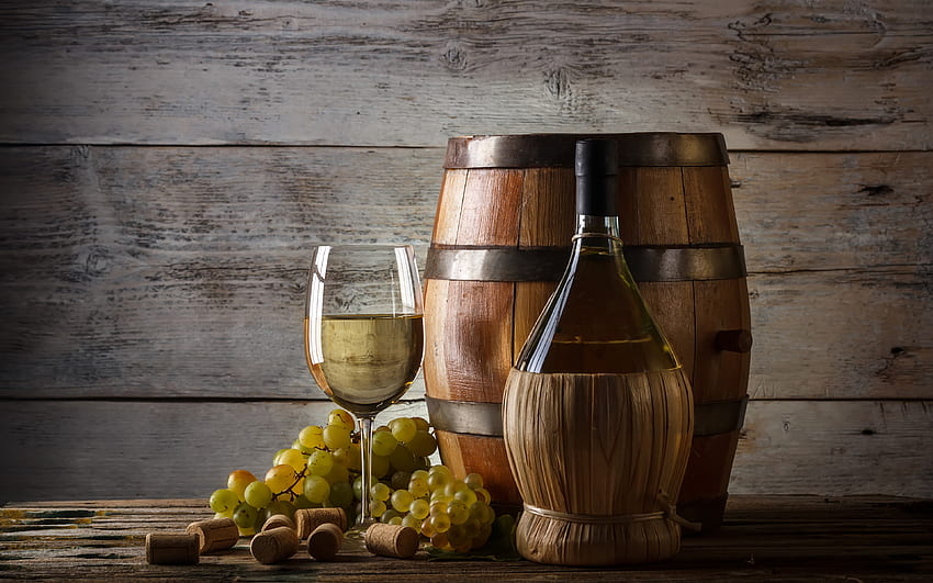 Wine Grapes Barrel Food bottles Stemware HD wallpaper
